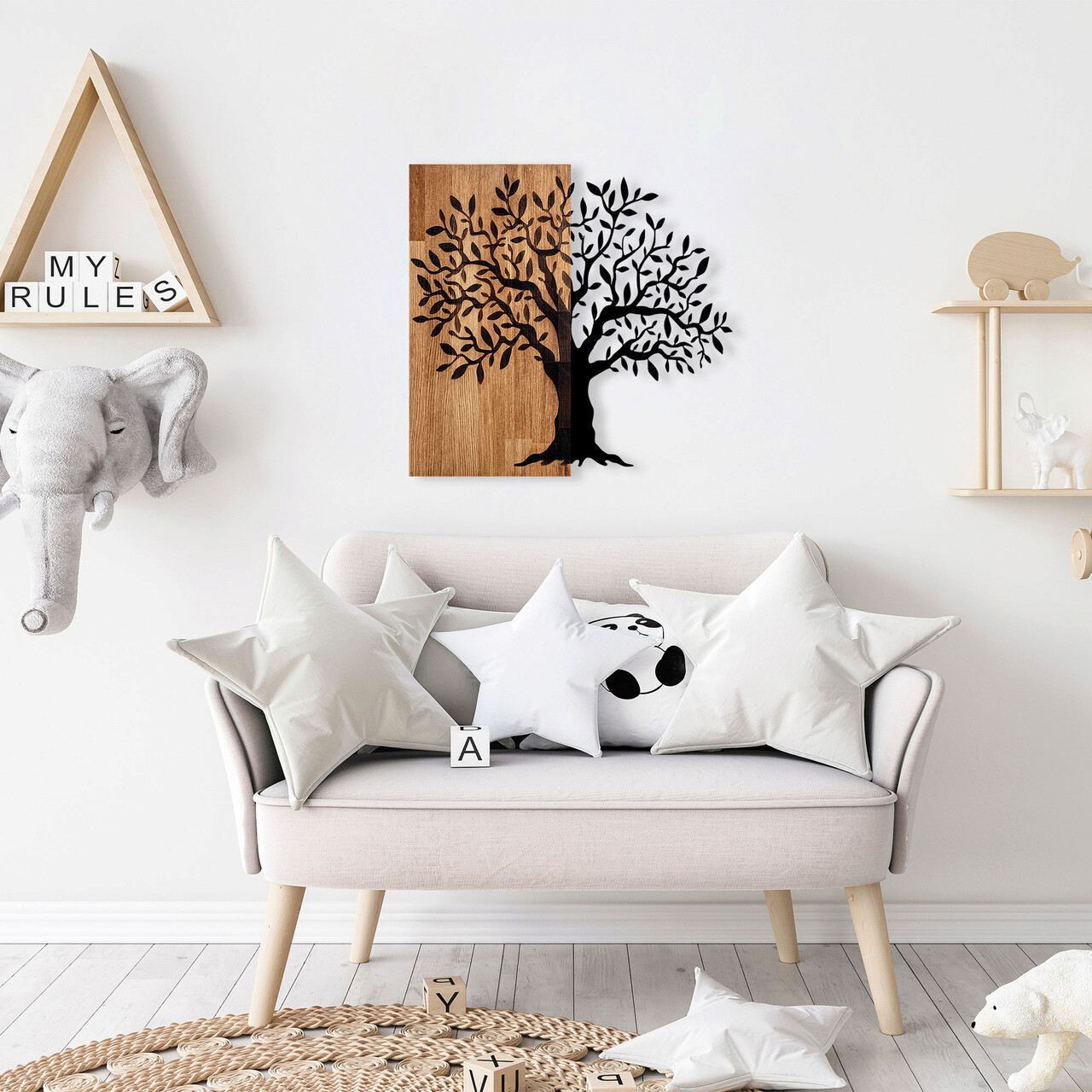 Decoratiune de perete, Mysterious Tree, Dimensiune: 58 x 60 cm, Nuc / Negru - imagine 7